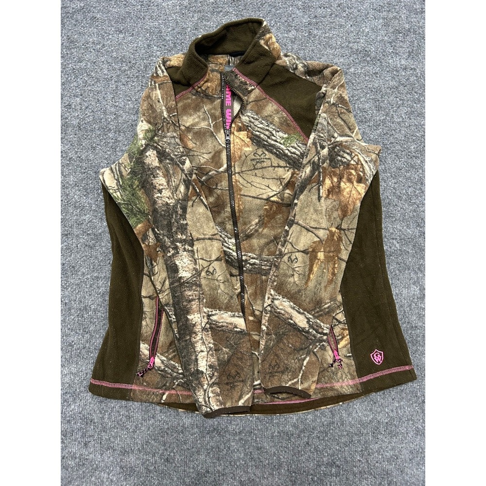 Game Winner Jacket Womens XL Camo Realtree Full Zip Fleece Pink Trim Outdoor